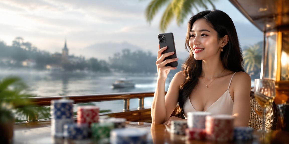 Quán cà phê Đà Lạt buổi sáng, khách hàng dùng điện thoại thao tác giao dịch trực tuyến
