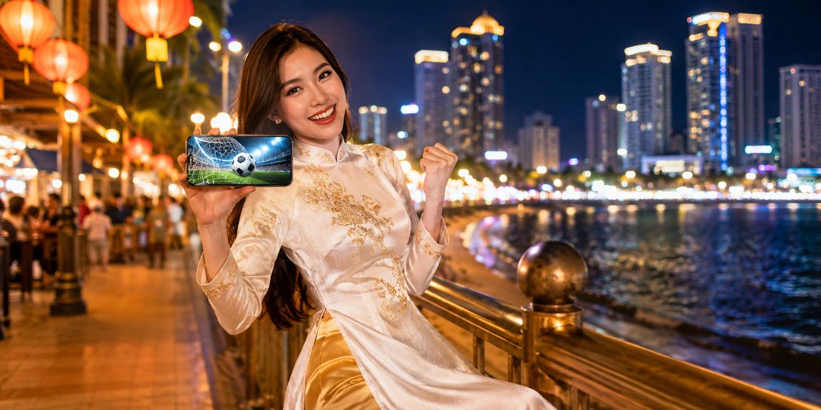 Bãi biển Nha Trang buổi chiều, người dùng đăng ký tài khoản và kiểm tra thông tin thanh toán trên điện thoại