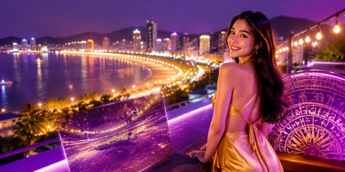 Biển quảng cáo neon thể thao tại Quy Nhơn về đêm, gợi không khí theo dõi kèo trực tiếp